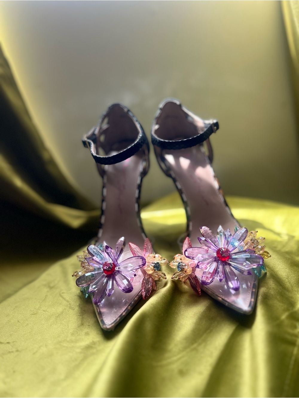 Betsey Johnson Floral Point Toe Lucite Heel